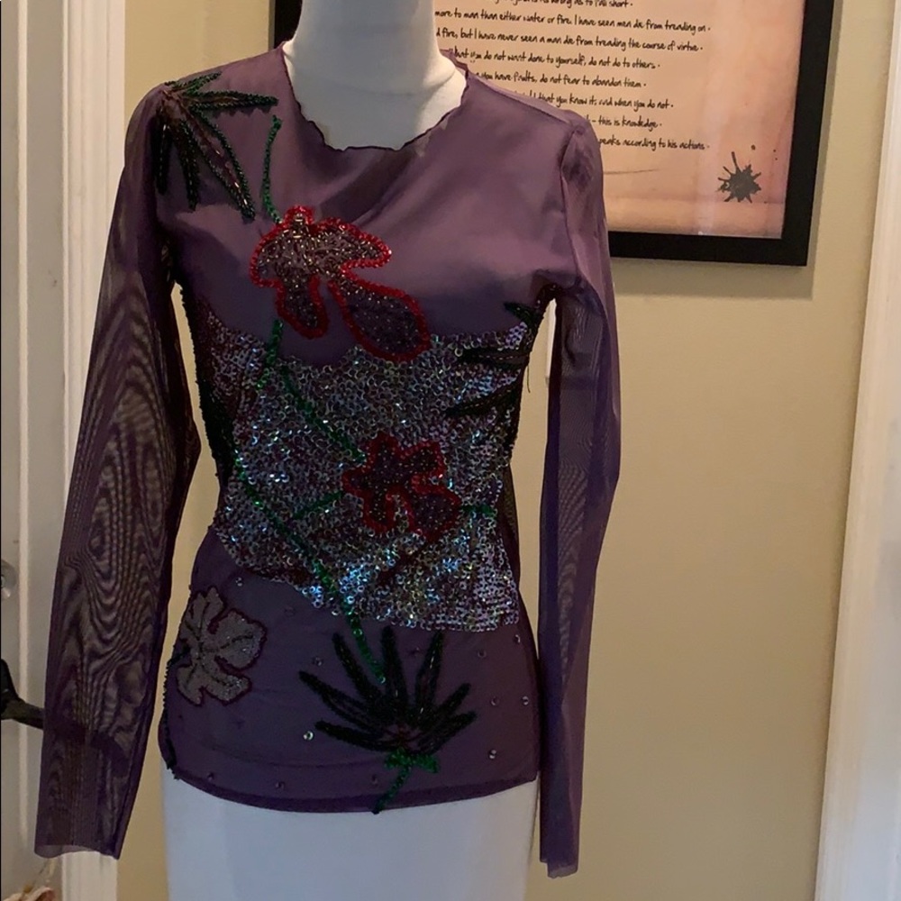 Sheer colorful long sleeve top